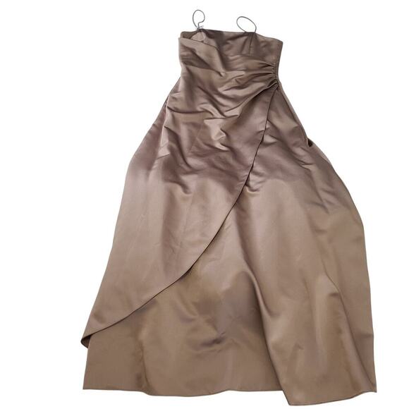 Davids Bridal faux wrap evening gown taupe Size 16 Ball gown wedding prom formal - Picture 4 of 11